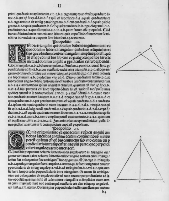A page of dense Latin text in black letter with two triangle diagrams printed in the right margin.