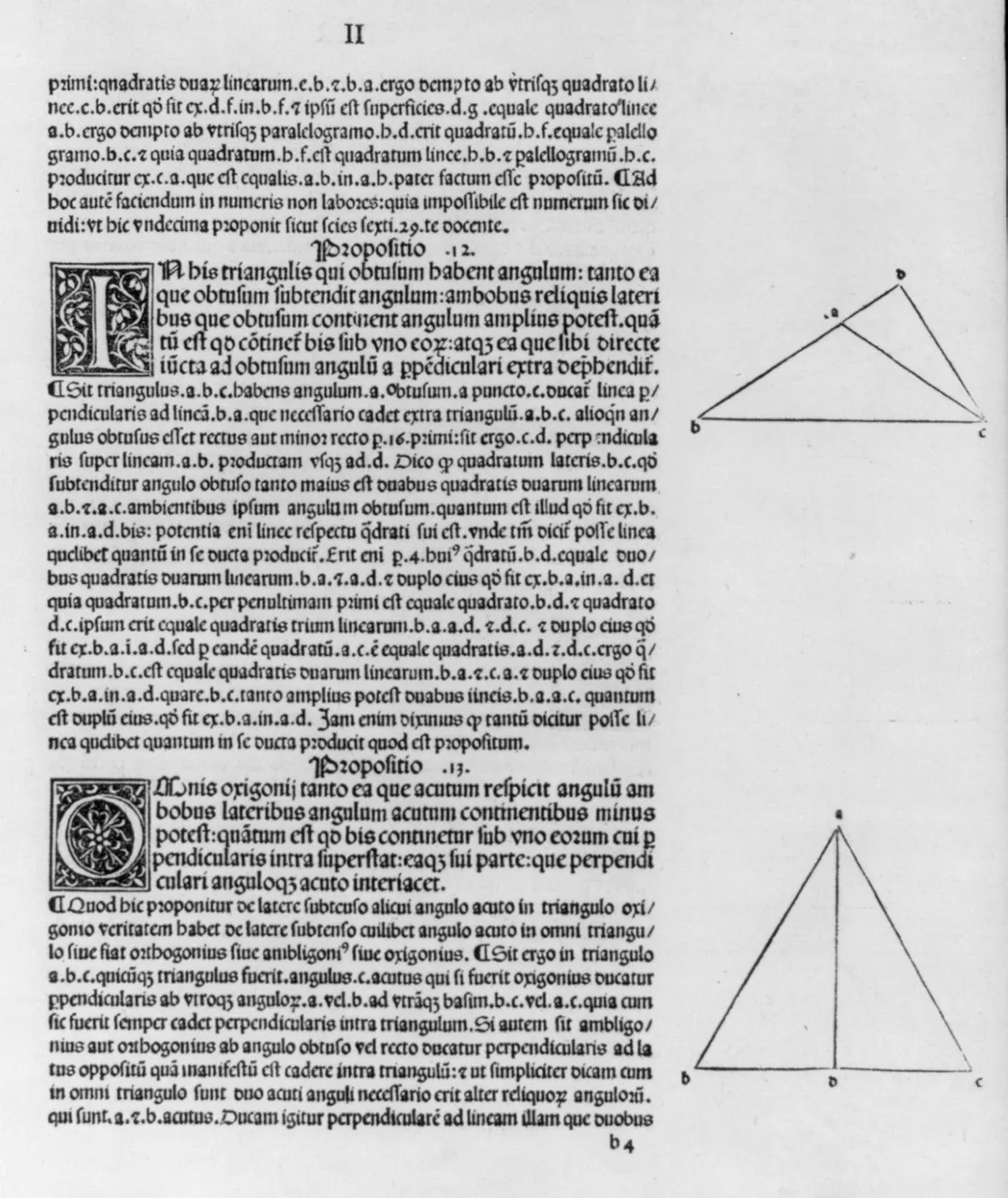 A page of dense Latin text in black letter with two triangle diagrams printed in the right margin.